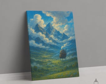 Plakat z filmu „Ruchomy zamek Hauru”, wydruk Hayao Miyazaki, grafika ścienna na płótnie Ghibli, wydruk z krajobrazem fantasy, grafika inspirowana studiem Ghibli