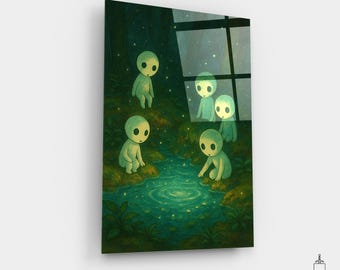 Kodama Forest Spirits Print, Princess Mononoke Canvas Poster, Studio Ghibli Style Poster, Fantasy Wall Art Gift