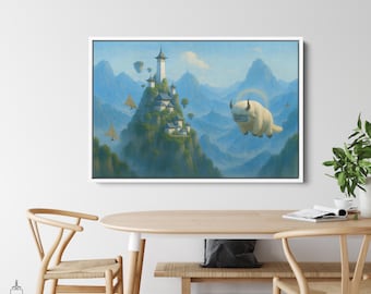 Arte murale del Tempio dell'Aria del Sud di Avatar, stampa su tela di Appa Flying, poster ispirato a L'ultimo dominatore dell'aria, decorazione paesaggistica di Avatar, stampa di Avatar