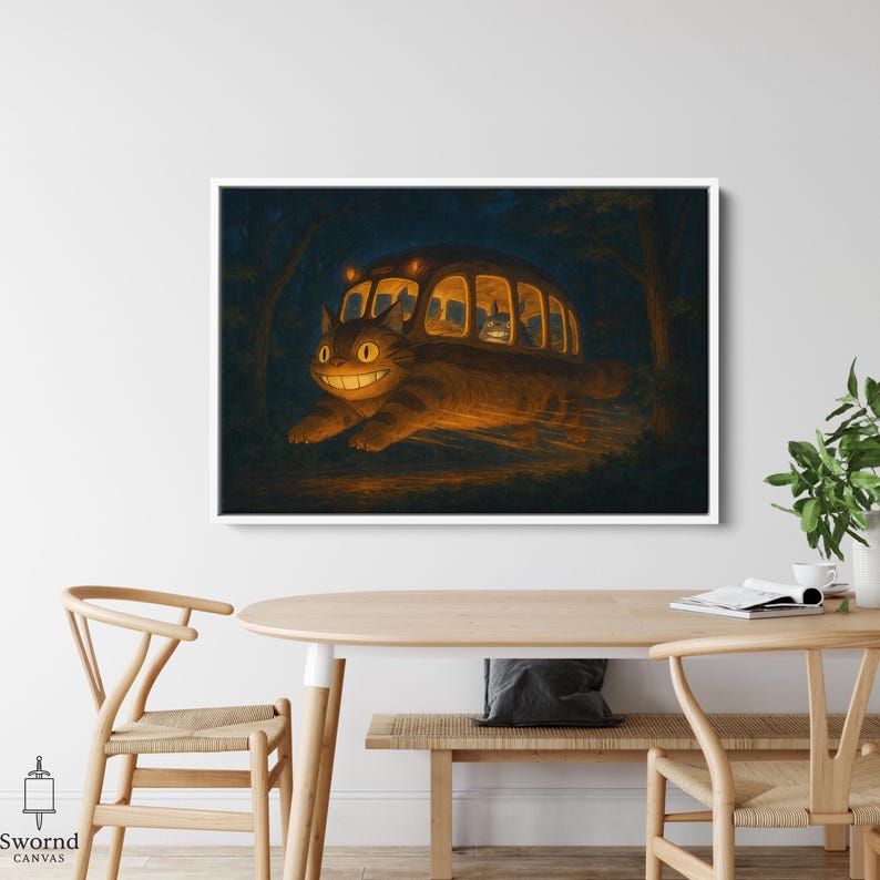 Catbus My Neighbor Totoro Catbus Poster, Ghibli Anime Print, Fantasy Canvas ...