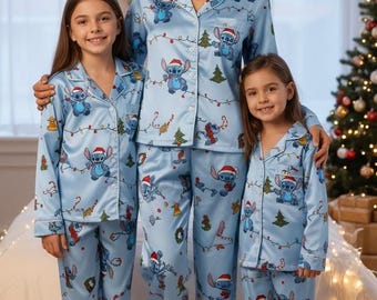 Stitch Mommy and Kids Christmas Pajamas, Matching Stitch Holiday PJs, Disney Family Sleepwear Set, Christmas Pajamas for Mom and Daughters