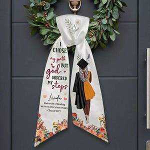 Afstudeerdeurvleugel gepersonaliseerd, klasse van 2026 deurhanger, ik koos mijn pad God bestelde mijn stappen, aangepast afstudeerdecor, afstudeercadeau