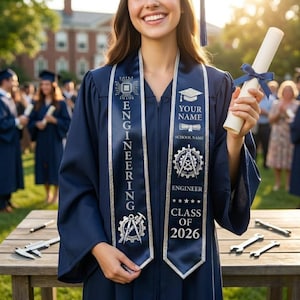 Custom Engineering Graduation Stole 2026, Personalized Engineer Sash, Grad Stole for Civil, Mechanical, Class of 2026 Graduation Gift
