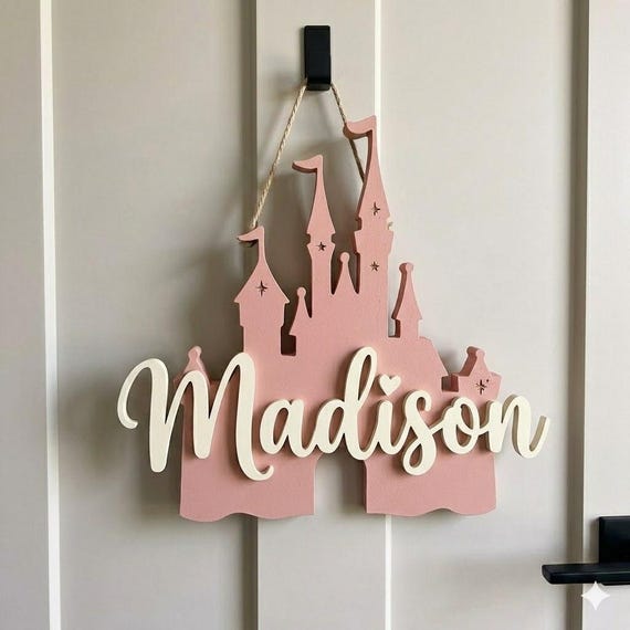 Custom Princess Castle Name Sign, 3D Wooden Door Sign for Girls Room, Personalized Nursery Decor, Layered Wood Wall Art, Baby Girl Gift