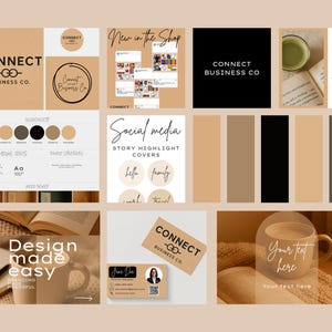 Basic Aesthetic Beige Business Branding Bundle | Canva Templates for Small Business | Logos, Brand Board & Business Card