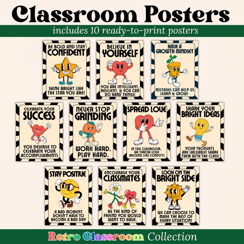 Retro Posters for Classroom, Printable Classroom Poster Set, Classroom ...