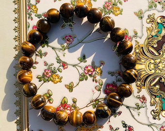 Tiger Eyes Gemstone Stretch Beads Bracelet: Handmade Healing Jewellery