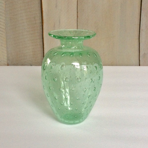 Vintage Controlled Bubble Blown Glass Vase/ Antique Green Glass/Floral Vase/ Hand Blown Glass Vase/Retro Decor