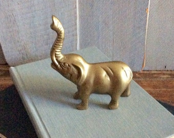 Vintage Brass Lucky Elephant/Leonard Silver Manufacturing Co/ Solid Brass Elephant Figurine/Gold Elephant Statue/Retro Cottage Home Decor