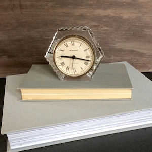 Vintage Hexagonal Clock/ Staiger Crystal Clock/ Battery Operated Shelf Clock/ Retro Decor/Cottage Decor/Brass and Glass Roman Numeral Clock