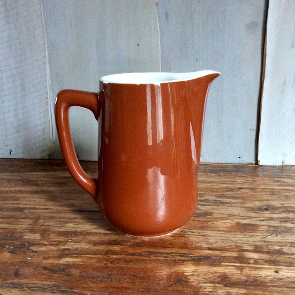 Vintage Small Pitcher / Brown Large Creamer/ Retro 20 Ounce Pitcher / Syrup Pitcher /Fall Serviceware/ Autumn Tableware/Kitchenware/ Hall