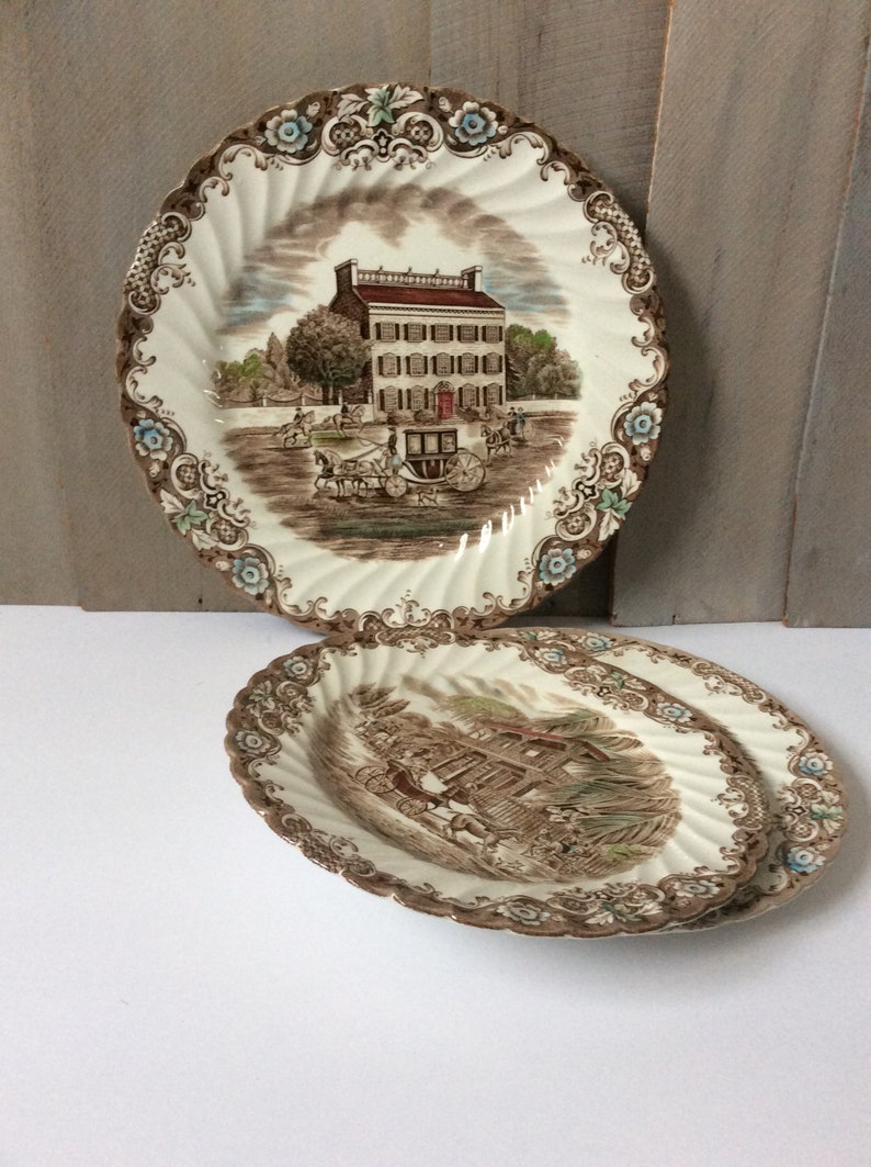 Vintage Johnson Brothers Ironstone China Dinner Plate Salad Plates Heritage Hall New Orleans Scene Salad Plate Staffordshire Ironstone