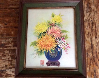Vintage Art Asian Framed Print/ Floral Print/ K Chin Art/ Retro Artwork/ Arthur Kaplan Lithograph/ Framed Art/ Mod Deor/ Cottagecore