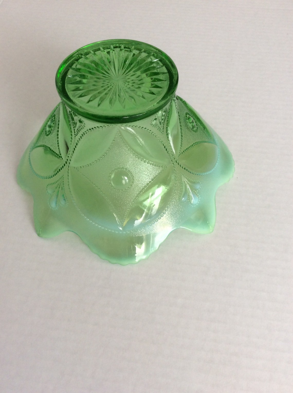 Vintage Dugan Glass Green Opalescent Glass Wheel and Block Etsy