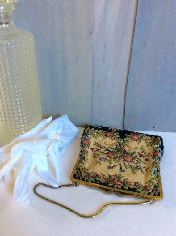 Vintage Floral Tapestry Handbag / Fabric Evening B