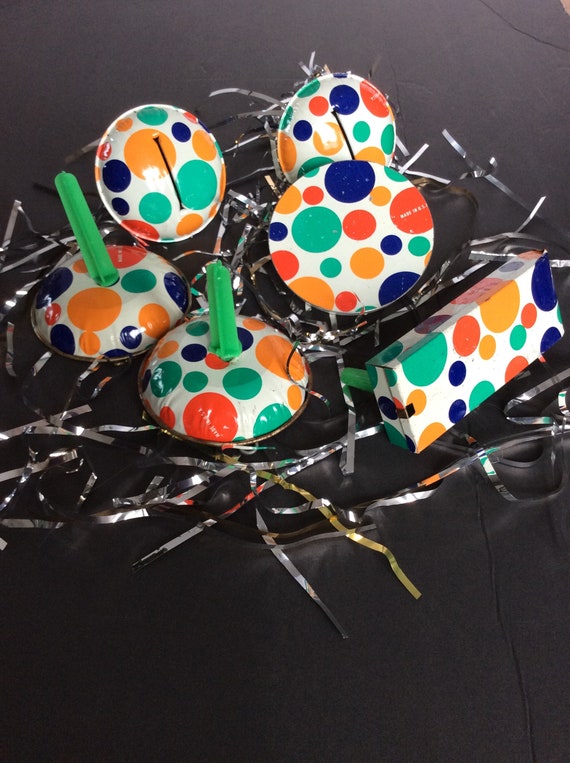 Vintage Polka Dot Metal Noise Makers / Polka Dot Noise Maker