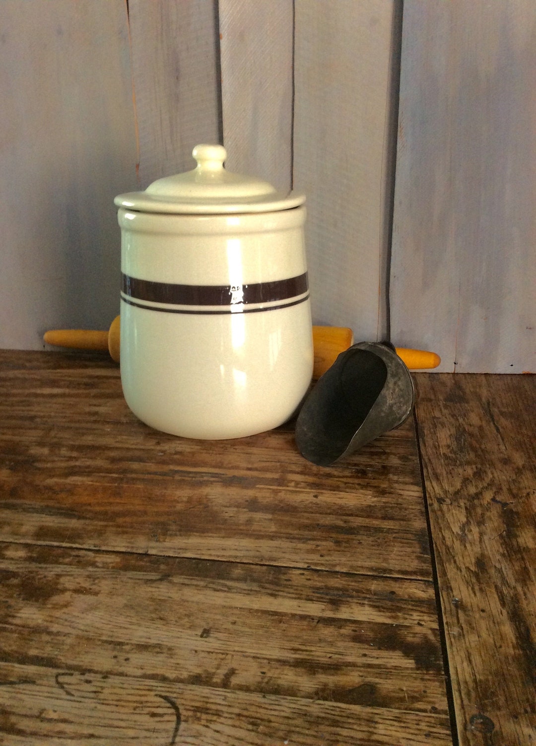 Vintage Mccoy Pottery Sugar Canister/ Brown Striped Pottery/ Medium