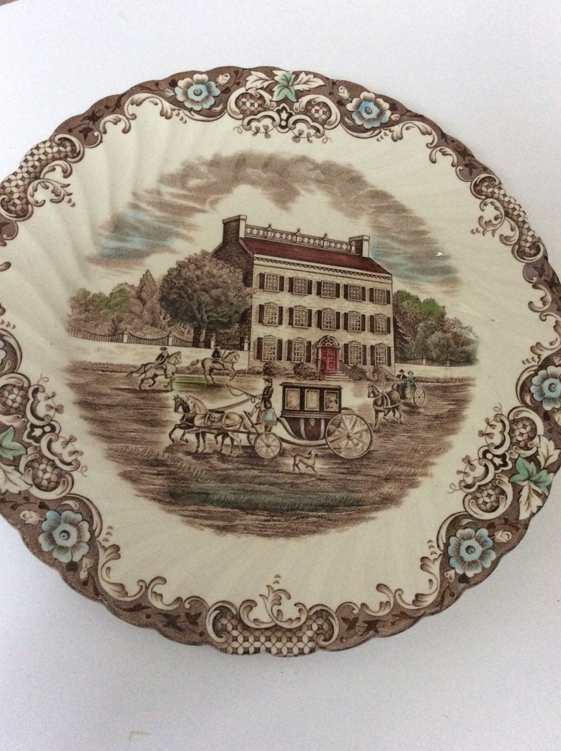 Vintage Johnson Brothers Ironstone China Dinner Plate Salad Plates Heritage Hall New Orleans Scene Salad Plate Staffordshire Ironstone