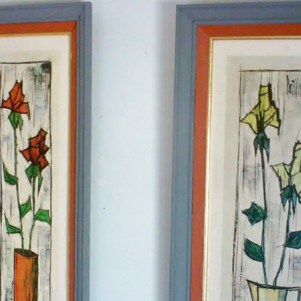 Vintage Modern Art Floral Panels / Donald Art Floral Lithographs / Paillava / Mid Century Art / Framed Prints /Vintage Art Prints /Retro Art