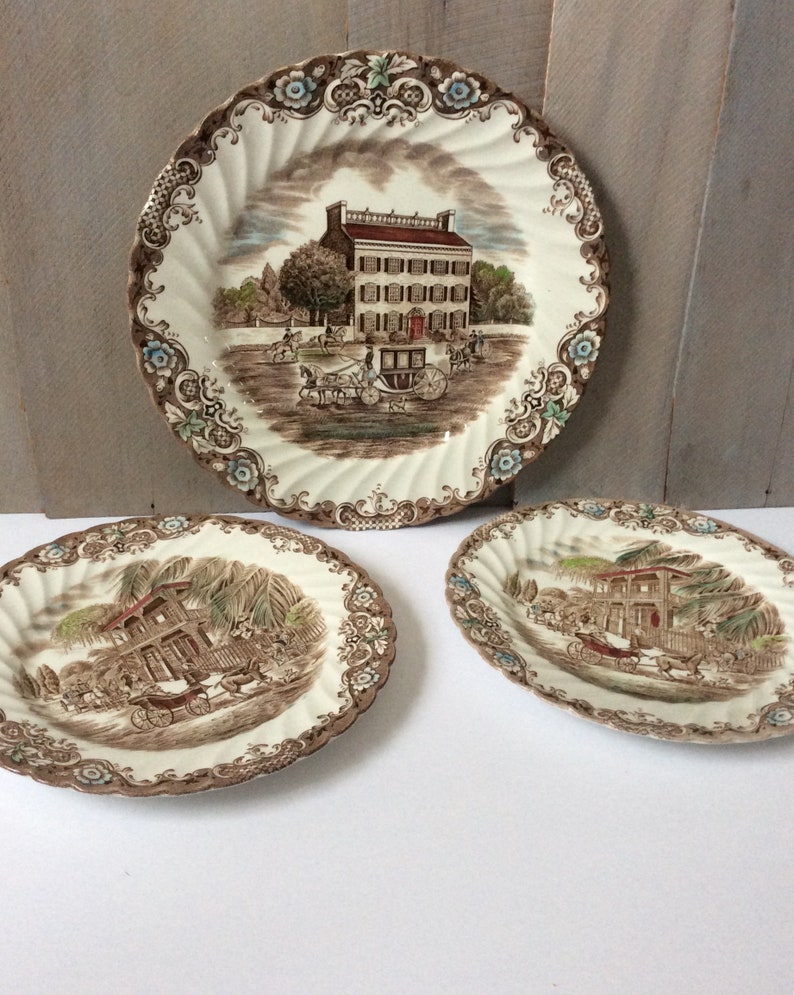 Vintage Johnson Brothers Ironstone China Dinner Plate Salad Plates Heritage Hall New Orleans Scene Salad Plate Staffordshire Ironstone