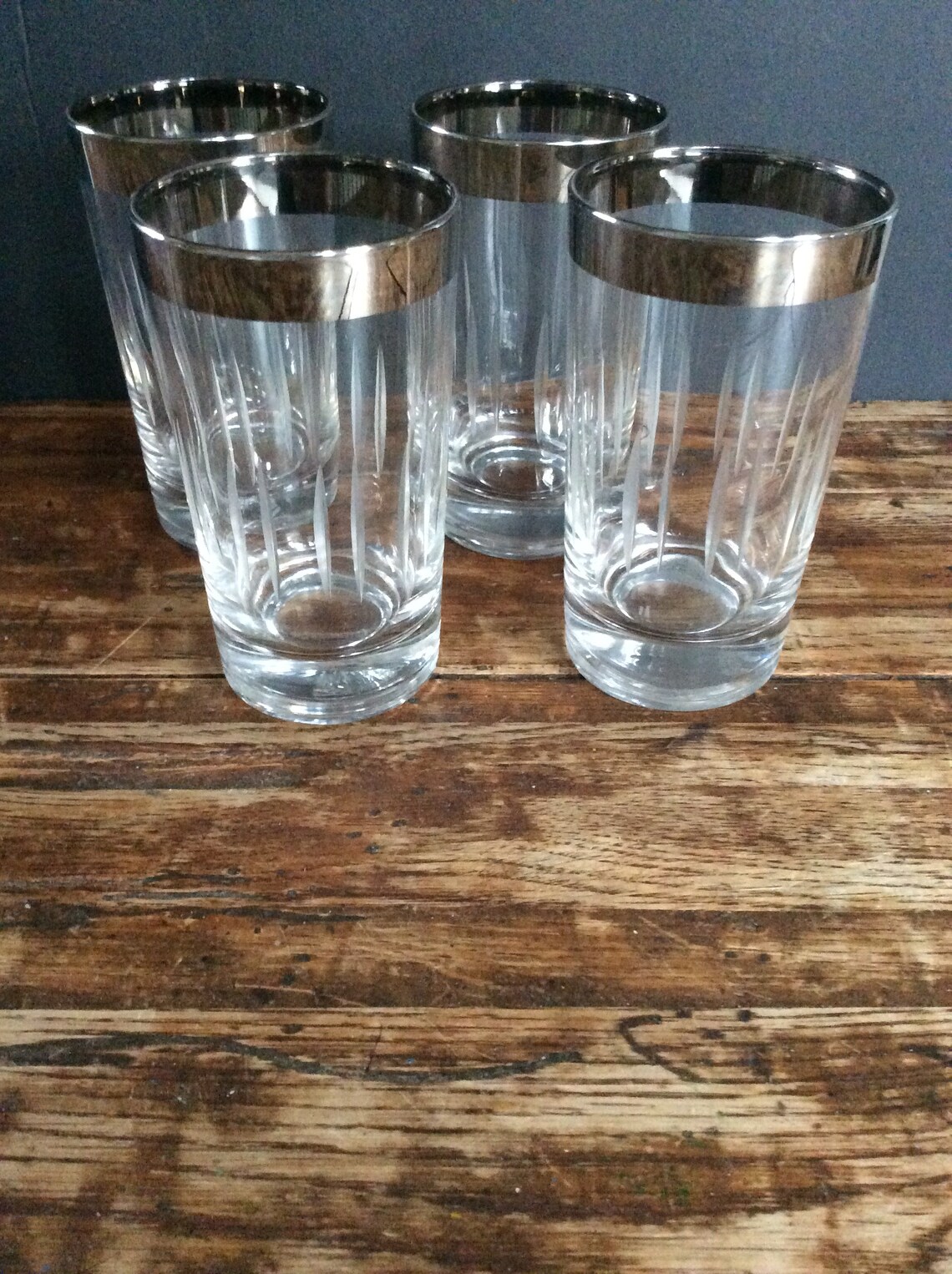 Vintage Silver Rimmed Glasses Drinking Glasses/retro Etsy