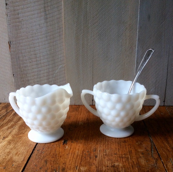 Sets Dining & Serving Vintage Bubble Milk Glass Creamer Set Milk Glass