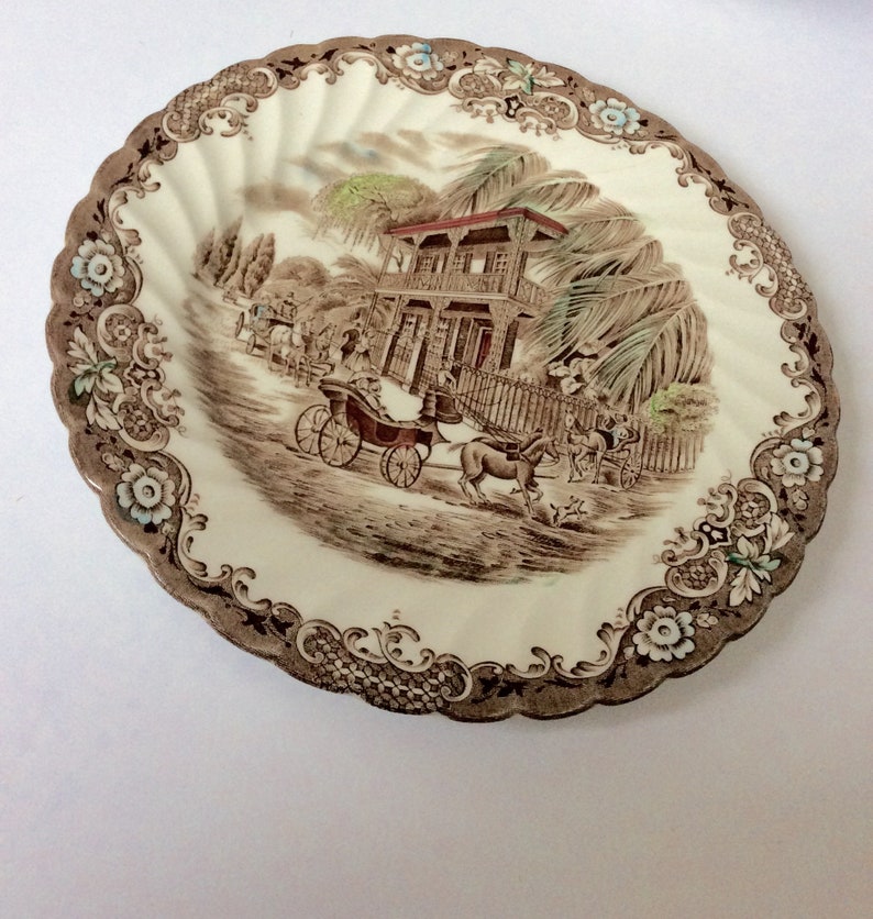 Vintage Johnson Brothers Ironstone China Dinner Plate Salad Plates Heritage Hall New Orleans Scene Salad Plate Staffordshire Ironstone
