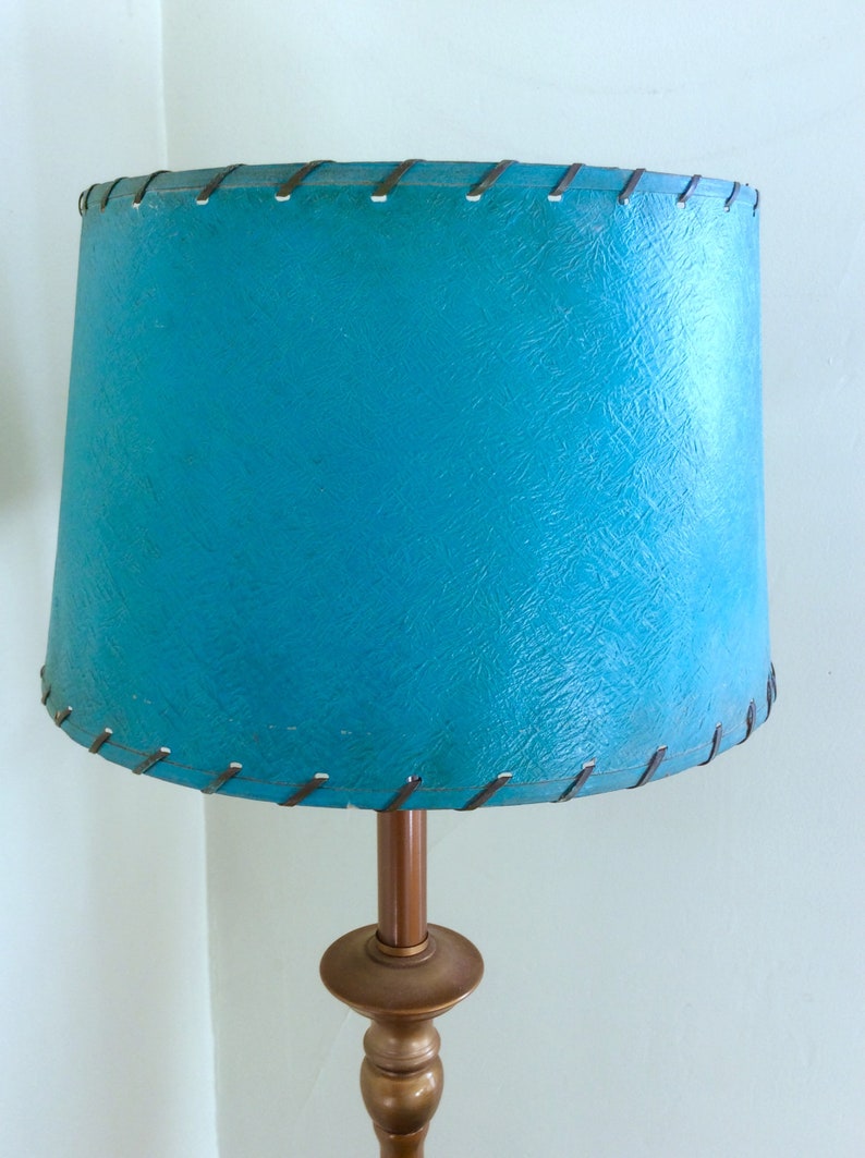 Vintage Fiberglass Lampshade Retro Mid Century Turquoise Blue Replacement Floor Lamp Shade