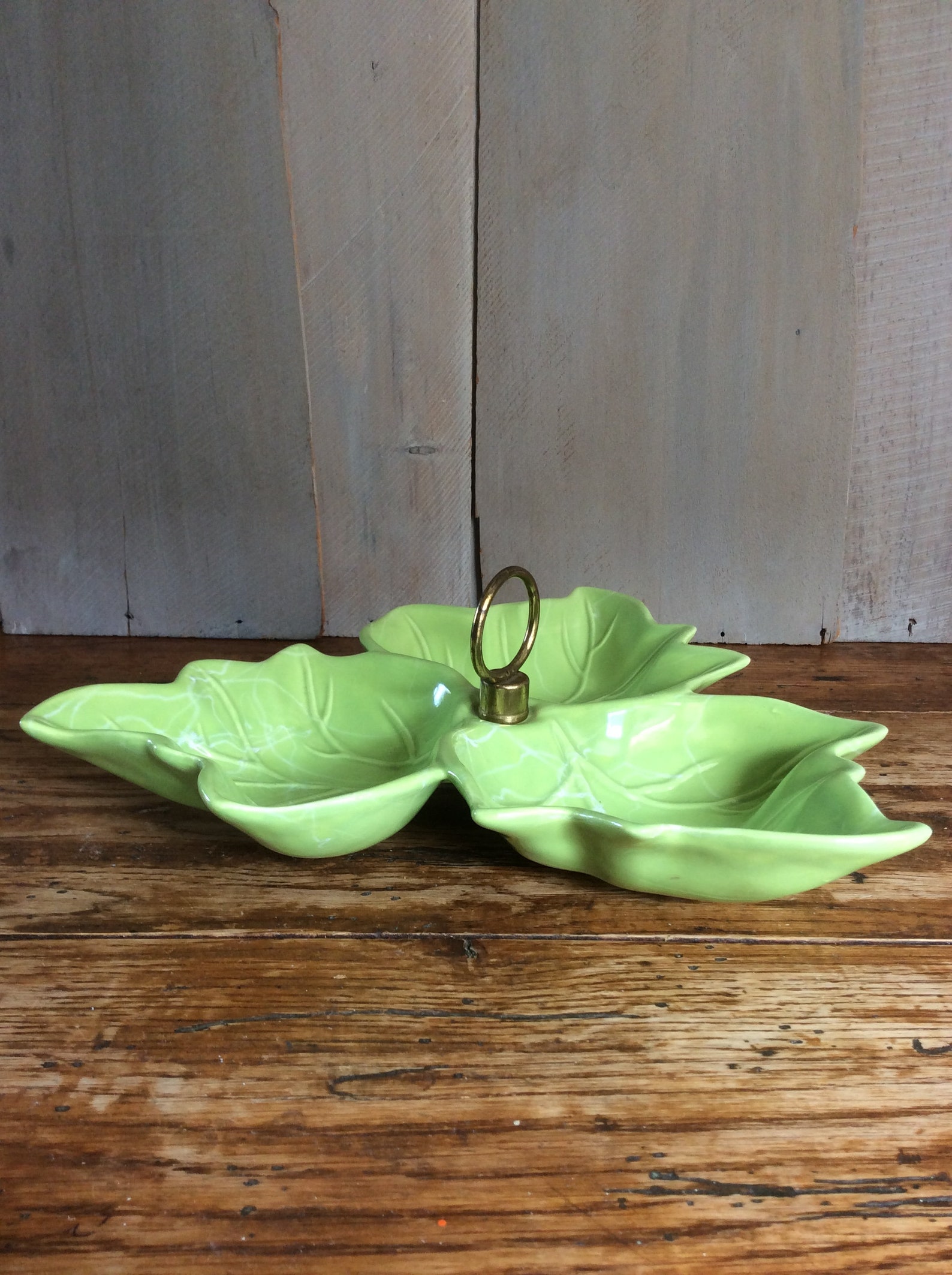 Vintage Three Leaf Divided Dish / Nut Dish /USA Pottery Leaf Etsy
