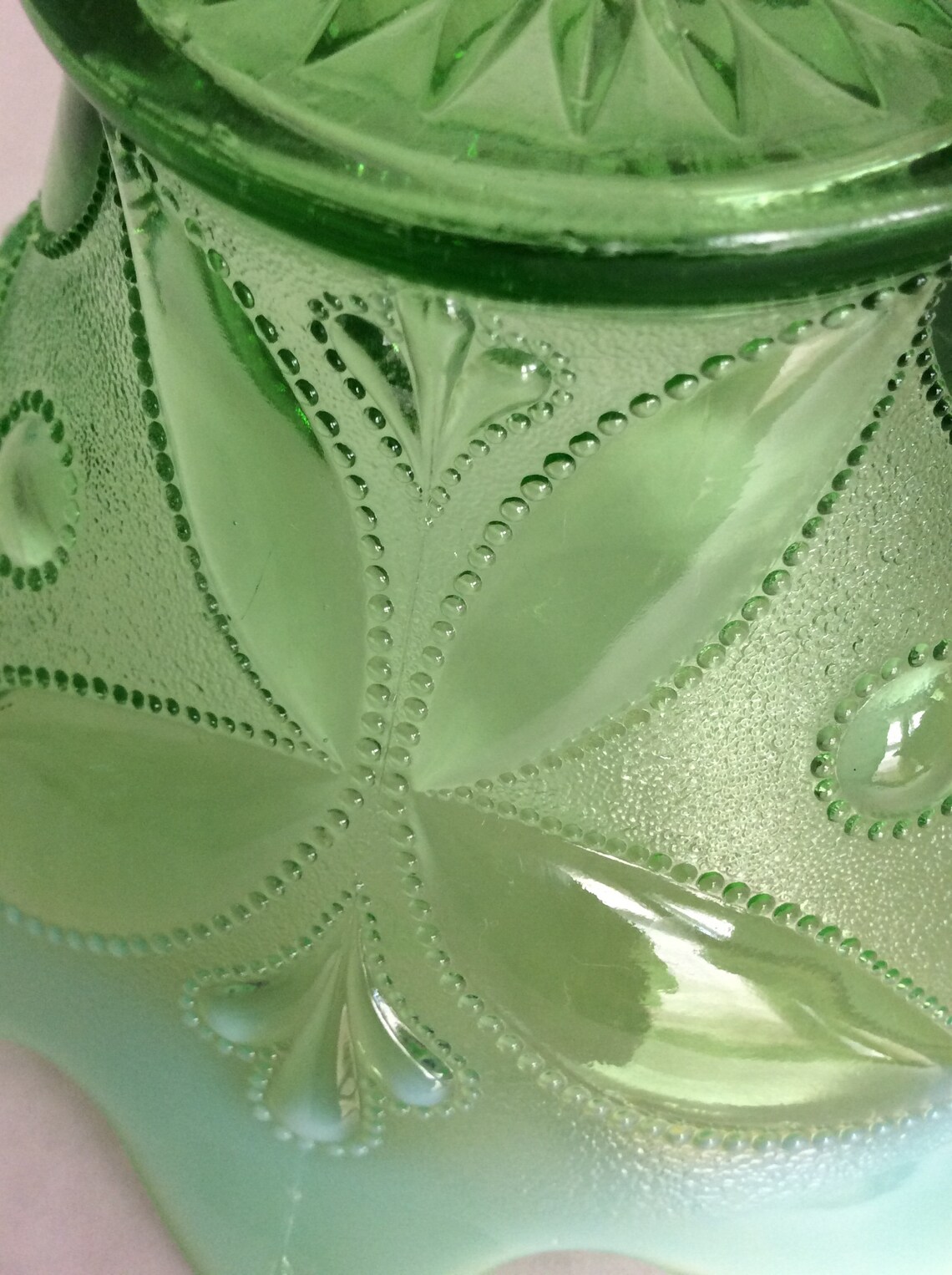 Vintage Dugan Glass Green Opalescent Glass Wheel and Block Etsy