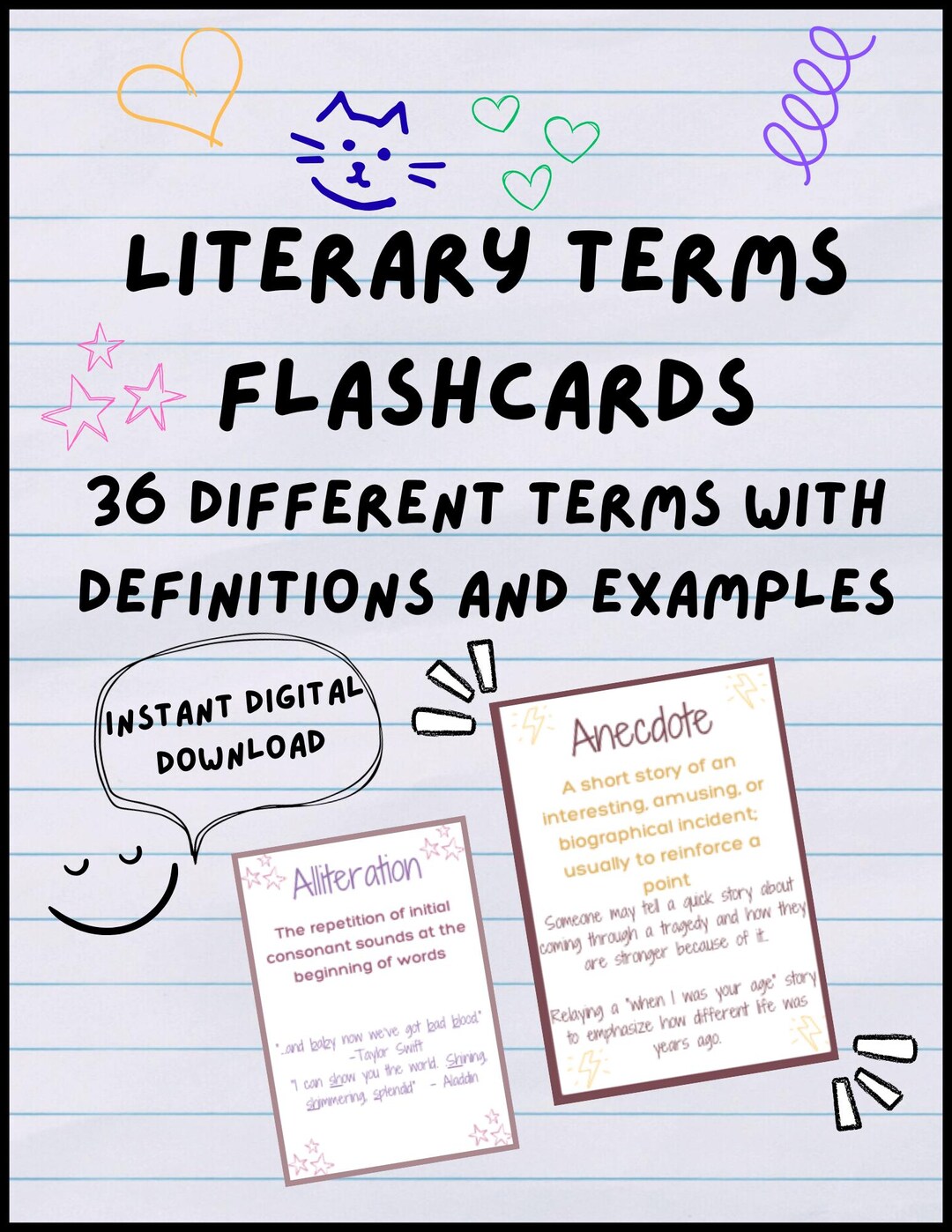Literary Terms Flashcards | Middle & High School ELA (digital Download ...