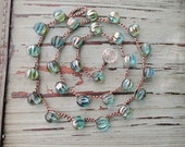 SALE Beachy crochet necklace  -Mystic Sea Orb-  iridescent blue green teal bohemian beach boho crochet jewelry by slash Knots