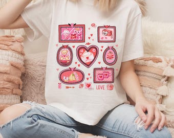 Pink Valentine Graphic Tee, Coquette Love Collage Shirt