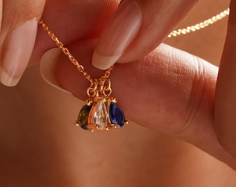 Pear Birthstone Necklace: Teardrop Birth Month Jewelry, Personalized Gemstone Jewelry Gift for Her