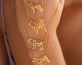 Custom Dog Necklace with Name, Dog Silhouette Memorial Jewelry, Dog Mom Gifts