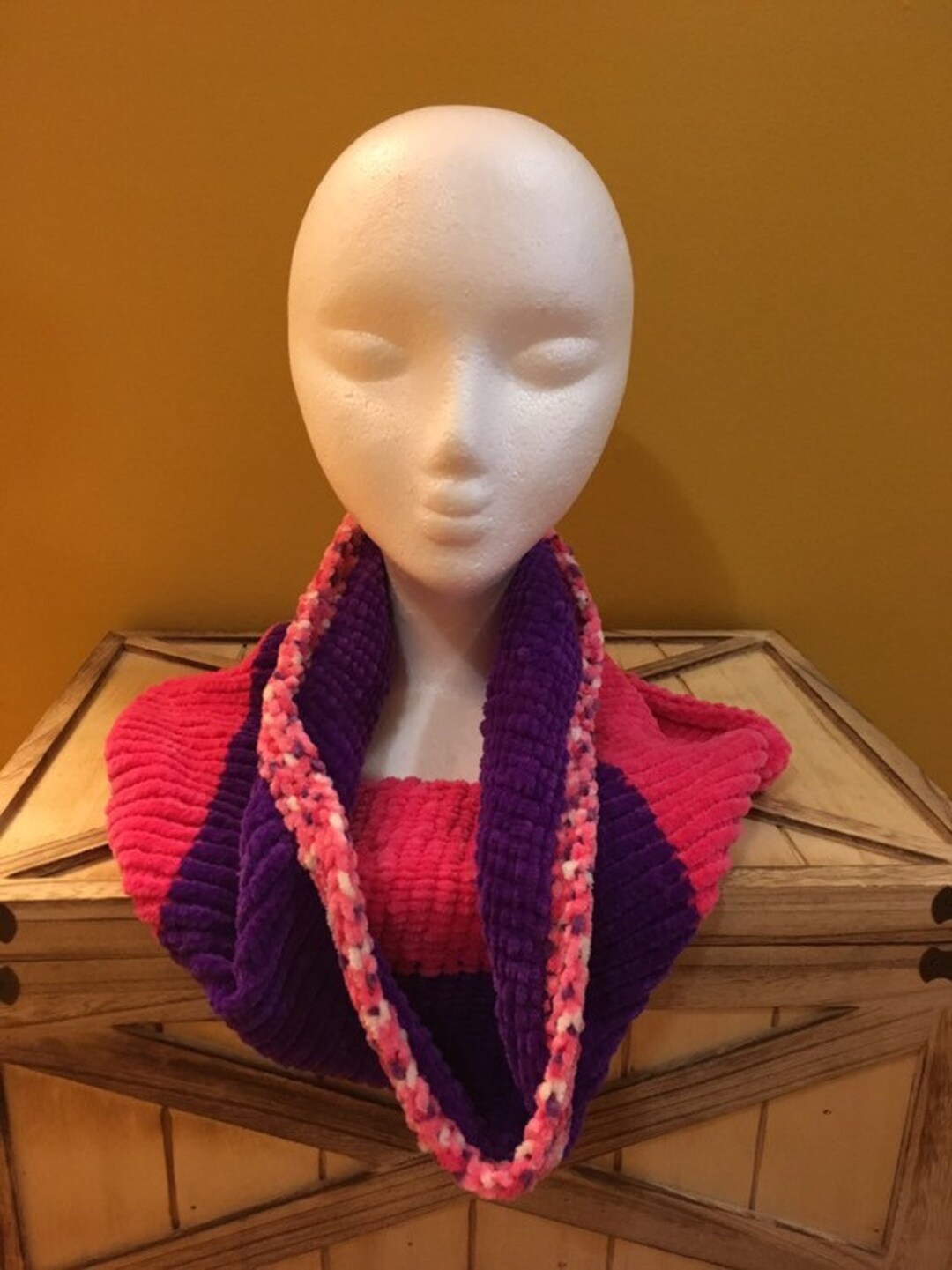Hand Knit Infinity Scarf: Hot Pink & Purple Fleece Cowl Hood - Etsy