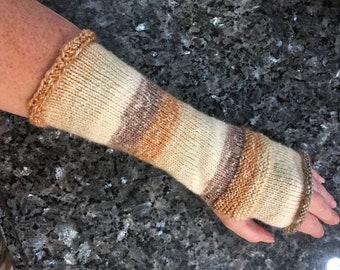 Writer's gloves in taupe stripe -- for writing, yoga, iPhone