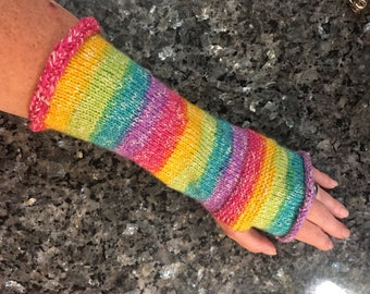 Writer's gloves in rainbow stripe -- for writing, yoga, iPhone
