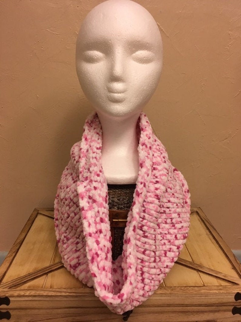 Cowl Head Scarf Hooded Scarf in Pink and White Infinity Scarf