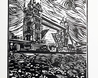 Impression de linogravure originale de Tower Bridge