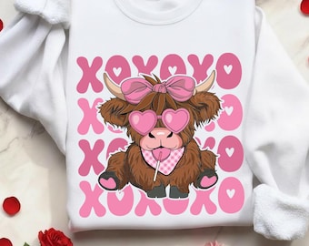 Sweet Valentine Highland Cow PNG – Coquette XOXO Cutie (digitale download)