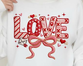 Valentine Love PNG met haakgarenstijl, faux borduurcoquette Valentine ontwerp, girly Valentine png, instant digitale download