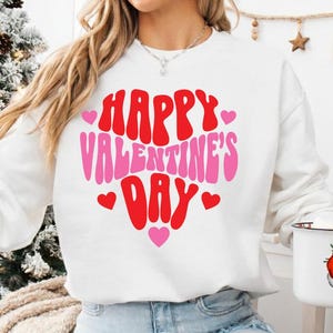 Feliz Día de San Valentín PNG: Bonita frase de amor retro con corazones rosas y rojos / Gráfico de San Valentín / Descarga instantánea