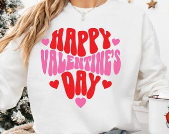Fijne Valentijnsdag, png-bestand: schattig retro liefdescitaat met roze en rode harten | Valentijnsafbeelding | Direct downloaden