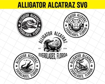 Alligator Alcatraz SVG-bundel, lasergravure, leren hoed patch, Alligator Alcatraz PNG, gevangenis Florida Everglades, retro Gator embleem Svg
