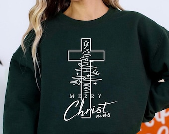 Christelijke kerstboom SVG PNG, Jesus Cross Design, Faith Svg, Merry Christmas SVG, religieus kerstdecor, digitale download