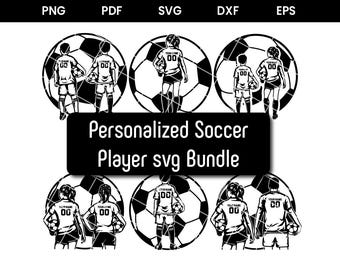 Gepersonaliseerde voetballer svg bundel, Soccer Kids Svg, Soccer Girl Svg, Soccer Boy Svg, voetballer Svg, voetbal Png, voetbalshirt