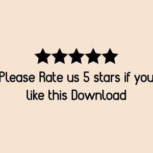 Puede incluir: Fondo beige con cinco iconos de estrellas negras sobre el texto "Please Rate us 5 stars if you like this Download". El texto est&aacute; en una fuente de estilo manuscrito.