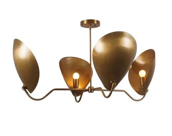 Stilnovo Style Brass Finishes Four Curved Disk Shade  Pendant Light Fixture Brass sputnik