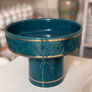 Deep green Luxury Moroccan Ceramic Serving Bowl Handmade Pedestal Bowl for Dates And Nuts